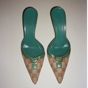 Gucci green monogram mules 38.5